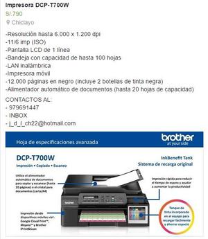 Impresora Multifuncional DCPT700W