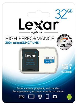 Tarjeta Micro SD Lexar 32 GB, Clase x 45 MB/s, con