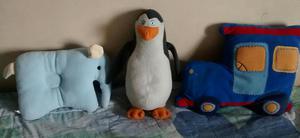 Remato 3 peluches,1 pingüino madascar y 2 tipo almohaditas