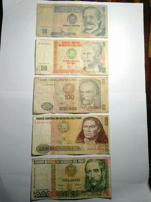 Colección 5 Billetes Intis Varios Estados Circulados