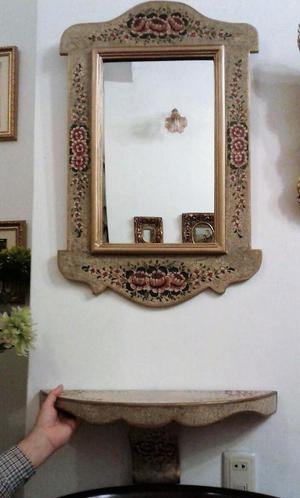 Espejo Y Consola De Madera Decorada