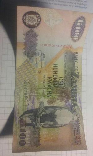 Billete de Zambia 100 Kwacha. Arequipa