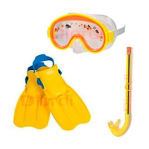 Snorkel + Gafas + Aletas Amarillo Niños Piscina Playa