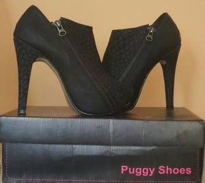 Zapatos Puggy Shoes Mujer Taco Color Negro Invierno Fiesta