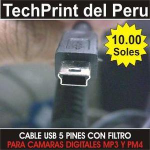 Cable Usb 5 Pines Con Filtro - Camaras Digitales - Mp3 - Mp4