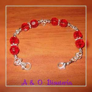 Pulsera Con Perlas Acrílicas Rojas Material De Bisutería