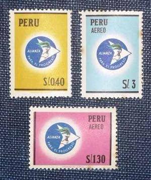 3 Estampillas Alianza Para El Progreso Perú Antigua
