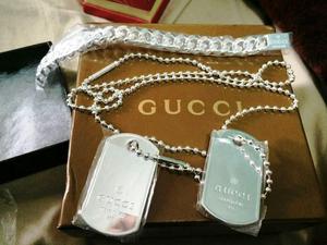 Collar Placas Cadena Gucci Plata Arcange