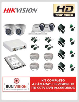 KIT COMPLETO 4 CAMARAS HIKVISION HD 1TB CCTV DVR ACCESORIOS