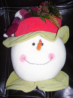 adorno de cabeza de muñeco de nieve con sombrero rojo y
