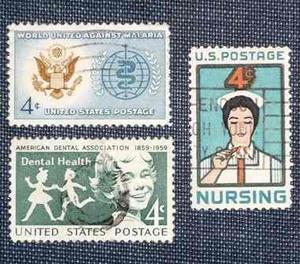3 Estampillas Usa 4c Nursing Malaria American Dental Health