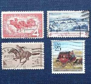 4 Estampilla Usa Universal Postal Pony Express Overland Mail