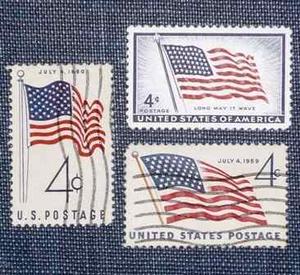 3 Estampillas Stamps 4c Bandera Flag Estados Unidos Usa