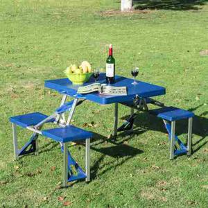 Mesa Plegable De Camping Pic Nic Aluminio Y Pvc 4 Bancos