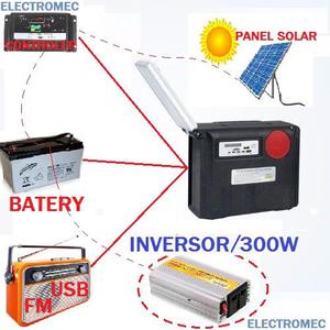 kit panel solar inversor 300w focos radio fm usb generador