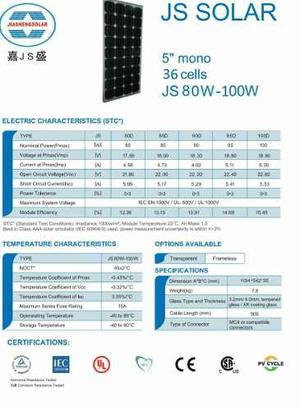 Panel Solar De 100w Jj Solar Alto Rendimiento