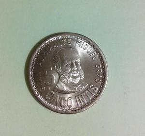 Antigua moneda 5 Intis Miguel Grau 