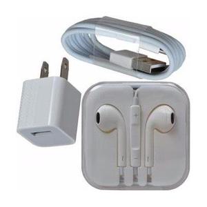 Pack Audifonos, Cable Usb Lightning, Cubo Apple Originales
