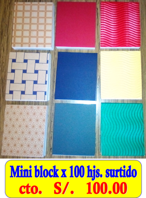 mini block de 6 x 8 cm x 100 hjs. variedad colores y