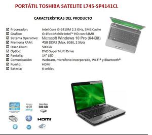 Vendo Laptop Toshiba L745SPCL Core iM 2.3Ghz 4GB /