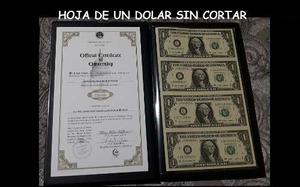 Hoja De Billetes De 1 Dolar Sin Cortar
