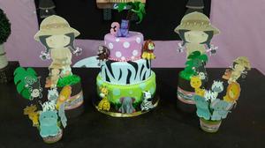 Maqueta de torta y accesorios decorativos zafari para niña