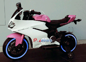 Moto / Carro a bateria estilo bmw rosado y blanco