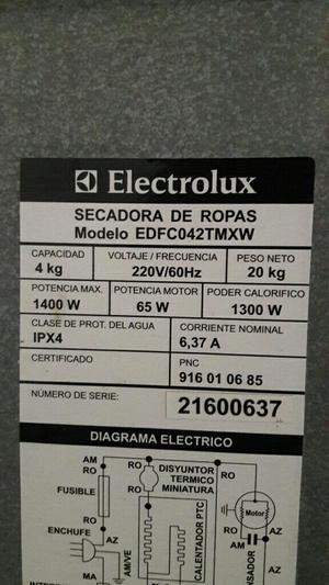 Vendo Secadora Electrolux 4 Kg.