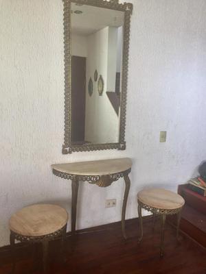 Remato Juego de espejo, consola y mesas de marmol y bronce