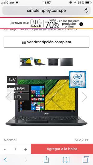 Laptop Acer Aspire E15 Core I5 7Ma Genr.