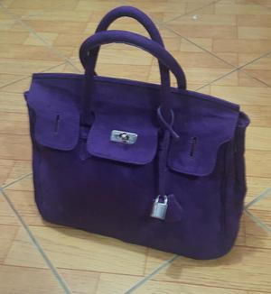 Cartera de Gamuza Morada Tipo Birkin