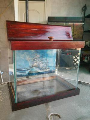 Acuario Pecera con Tapa Y Base de Madera