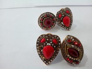 Anillos Diseño Fashion india Enchape Oro Piedra Roja