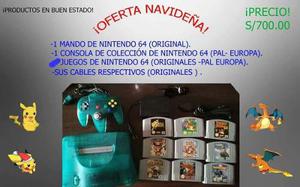 Nintendo 64 +9 Juegos+ 1 Mando +cables(Pal -europa)