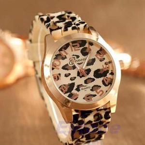 Reloj Geneva Silicona Leopardo Animal Print Por Mayor