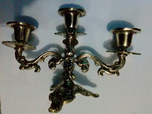 Candelabro En Bronce De 3 Velas