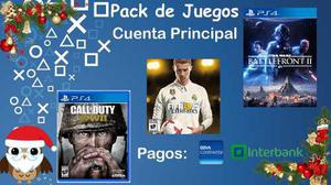 Pack Juegos Ps4 Digital Battlefront 2 Cod Wwii Fifa 18