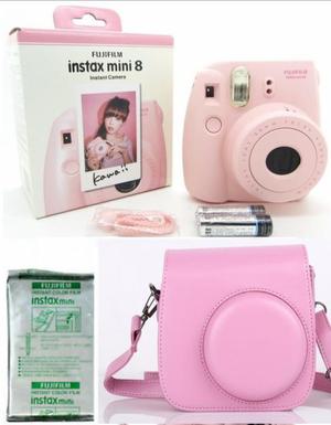 Fujifilm Instax Mini 8 Polaroid Rosa Pilas Estuche 10 Fotos