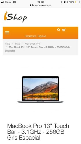 Macbook Pro 13 Touch Bar 256gb Como Nuevo 