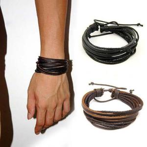 Pulsera Hombre Pulseras De Cuero Pulseras Negro Nuevo