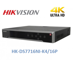 NVR HIKVISION 4K 16Ch 16POE|Hasta 8Mp|Salida HDMI/VGA|4HDD