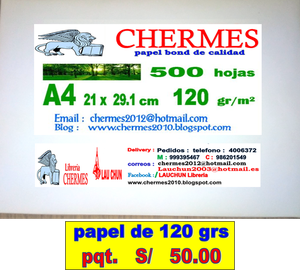 PAPEL BOND DE 120 GRS. A4 PQT. X 500 HOJAS CHERMES