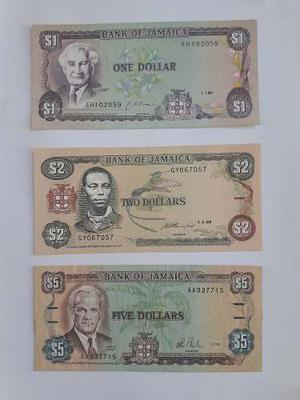 Billetes De Jamaica: Set 1, 2 Y 5 Dolares De Jamaica