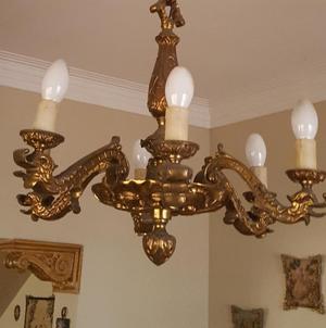 Araña lámpara de bronce sólido de 6 luces