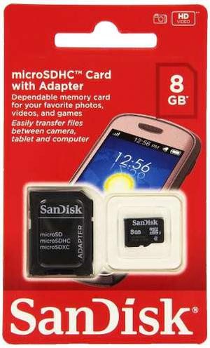 Memoria Sandisk Clase 4 Micro Sd 8gb + Adaptador Sd