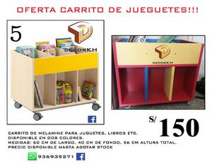 CARRO DE JUGUETES Y LIBRERO EN MELAMINE