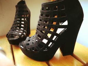 Sandalias Zapatos Negros Plataforma Peep Toe Talla 37