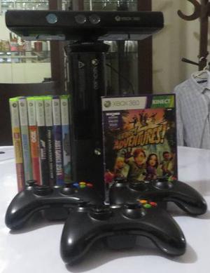 Xbox 360 Con Kinect Y 3 Mandos Con 9 Juegos Originales