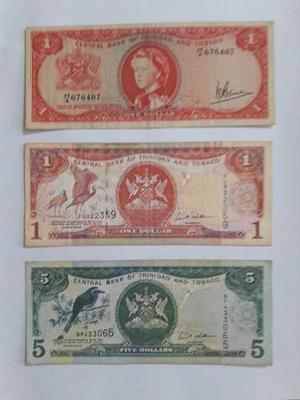 Billetes (03) Trinidad Y Tobago: 1, 1 Y 5 Dolares