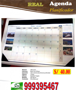 PLANIFICADOR MENSUAL C/BASE P/ESCRITORIO DE 12 HOJAS DE 40 X